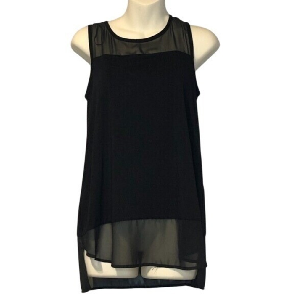 Vince Camuto Sleeveless Top Sheer Panel Blouse Black Tank XS - Picture 2 of 4